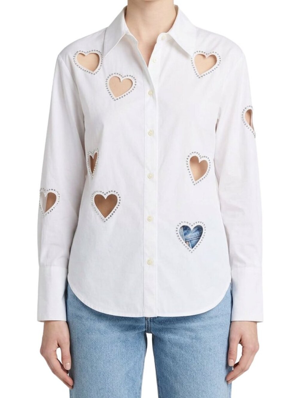 Alice + Olivia Finley Heart Cut Out Shirt Crystal Embellished XS